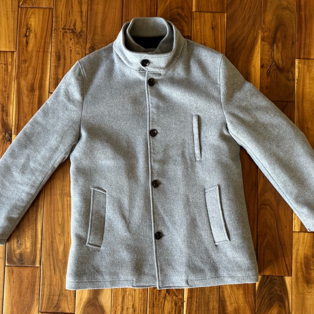 Men's Light Gray Wool Blend Car Coat